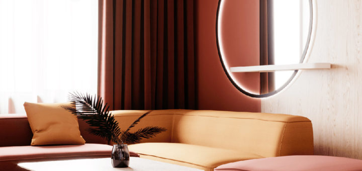 Два современных дизайна дома с красным, оранжевым и золотым